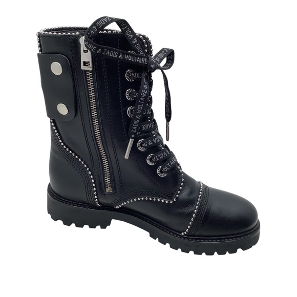 {Zadig & Voltaire} Women's Joe Round Toe Smooth Low-Heel Combat Boots - Picture 14 of 16